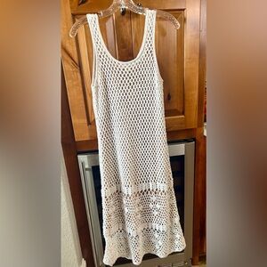 Michael Kors White  Open-Weave Crochet Tank Dress W/Beige Slip